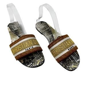 Christian Dior Dway Baobab Lurex Slides Brown Gold Embroidered Mules Size EU 39